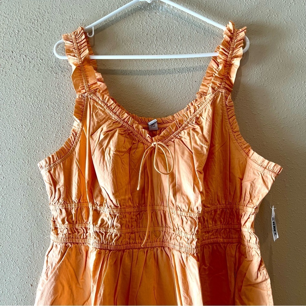 Old Navy XXL Tall Cotton Waist-Defined Ruffled Midi Dress Orange pocket retro - Picture 4 of 10